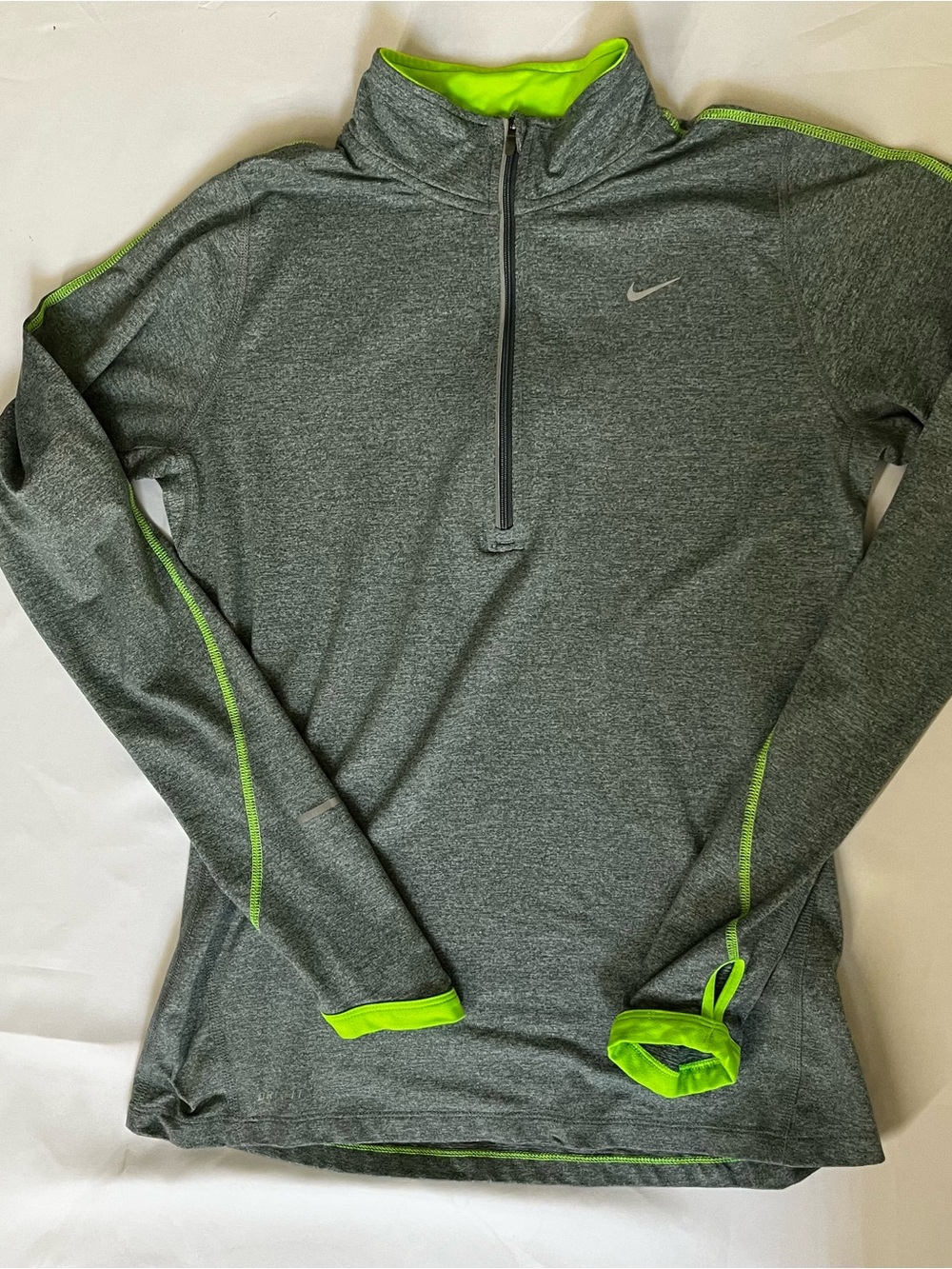 Nike Grey Heather Half-Zip Pullover with Neon Green Accents